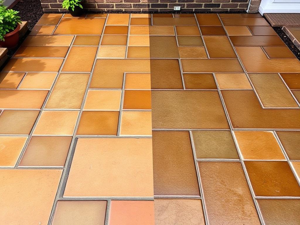 Restored clean stone patio after pressure washing